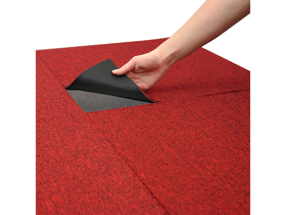40 Dalles de 50cm x 50cm (10m²), Dalle de Moquette Couleur Charbon Noir & Rouge Écarlate