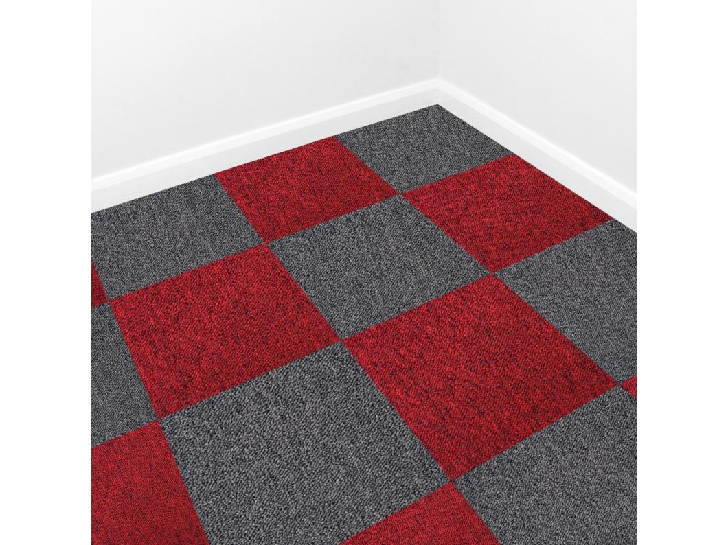 40 Dalles de 50cm x 50cm (10m²), Dalle de Moquette Couleur Charbon Noir & Rouge Écarlate