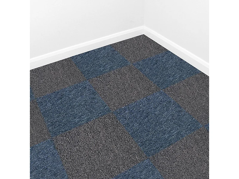 40 Dalles de 50cm x 50cm (10m²) Dalle de Moquette Couleur Noir Charbon & Bleu Tempête