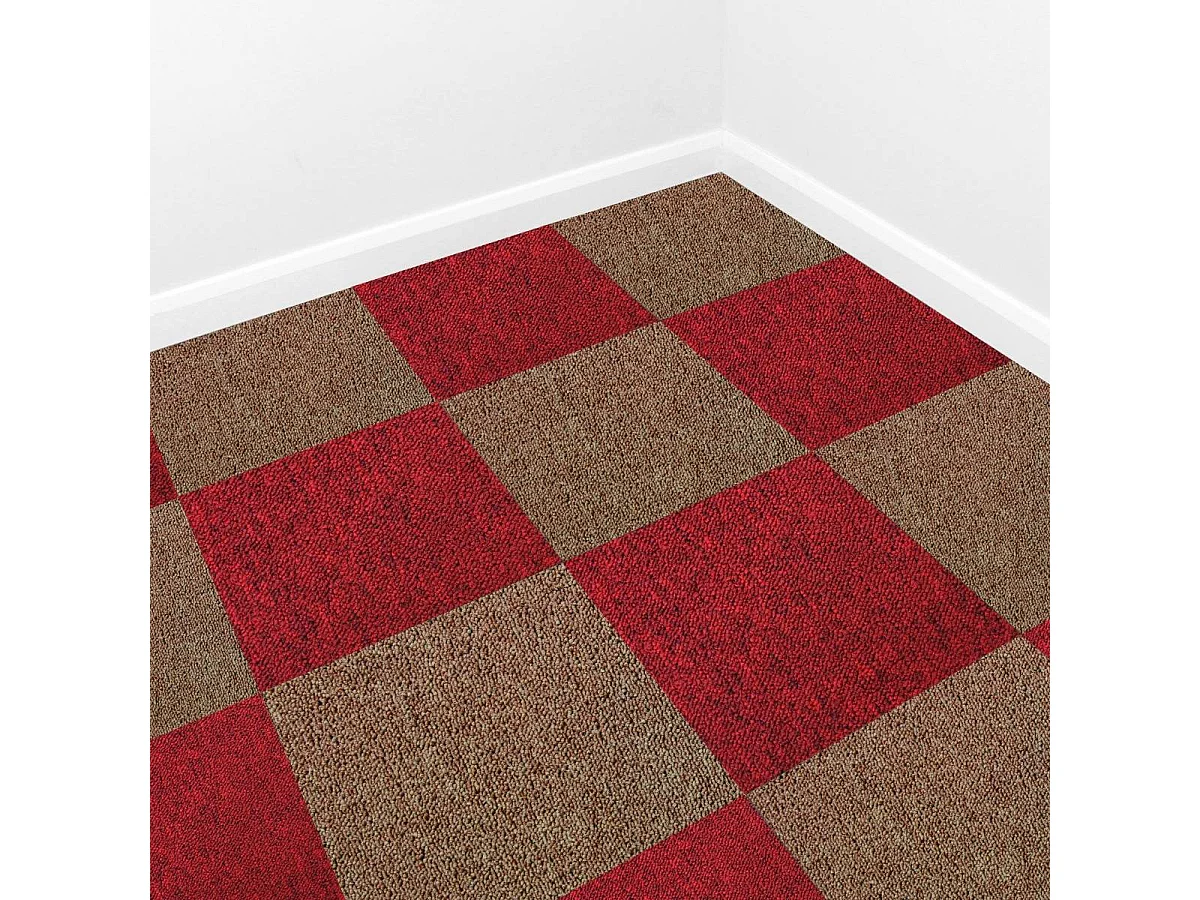 40 Dalles de 50cm x 50cm (10m²) Dalle de Moquette Couleur Sable & Rouge Écarlate