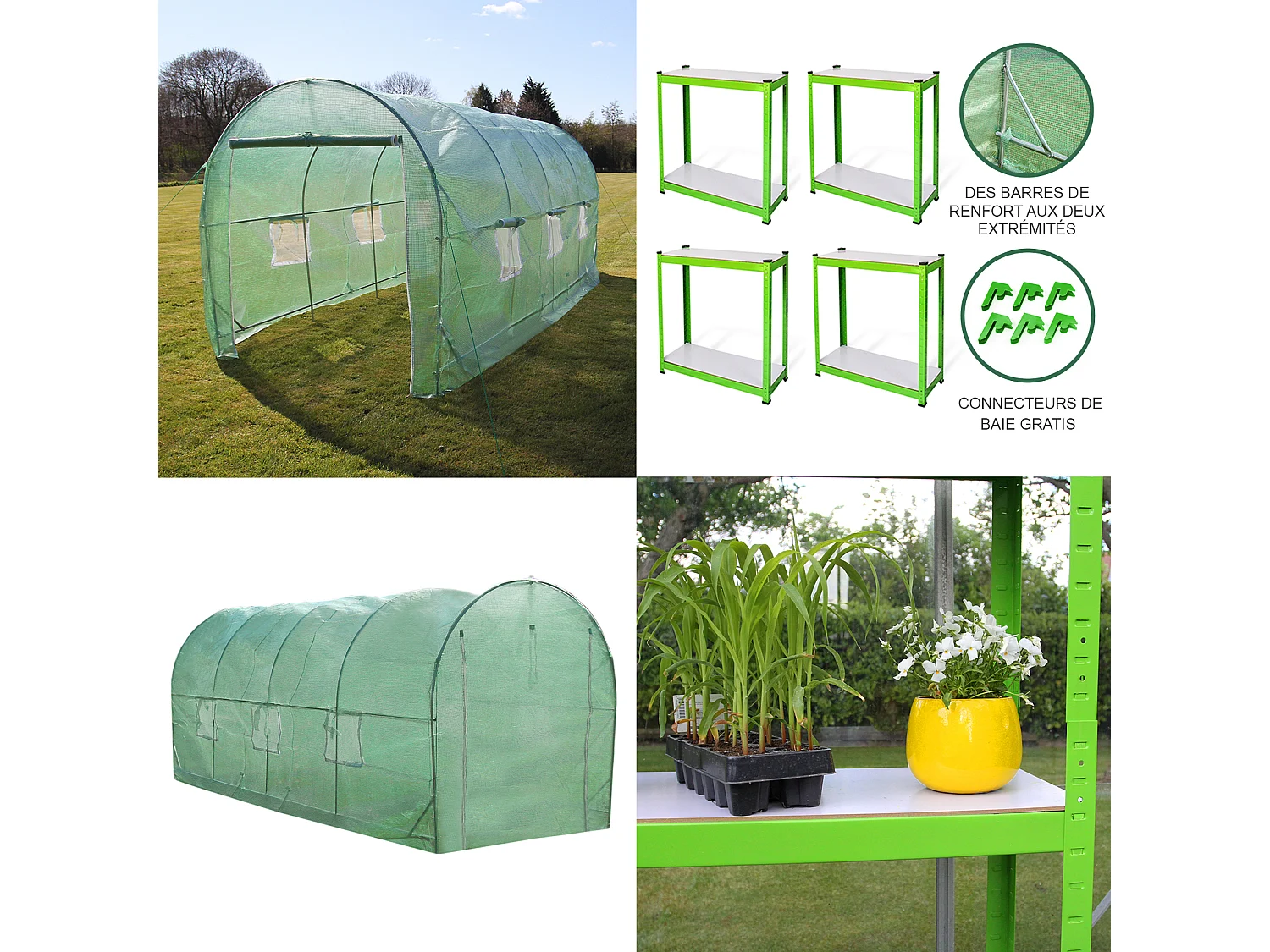 Polytunnel mit Folie und Regale Gewächshaus Treibhaus Tomatenhaus Pflanzenhaus Folientunnel 19mm 5m x 2m