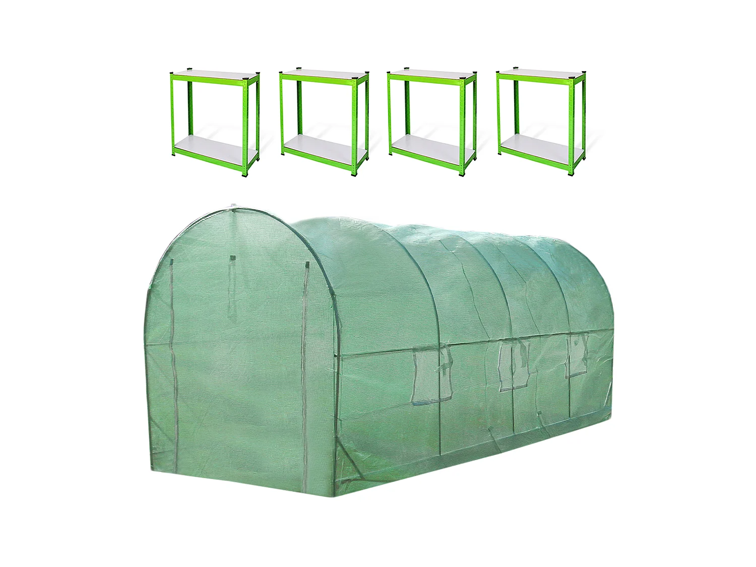 Polytunnel mit Folie und Regale Gewächshaus Treibhaus Tomatenhaus Pflanzenhaus Folientunnel 19mm 5m x 2m