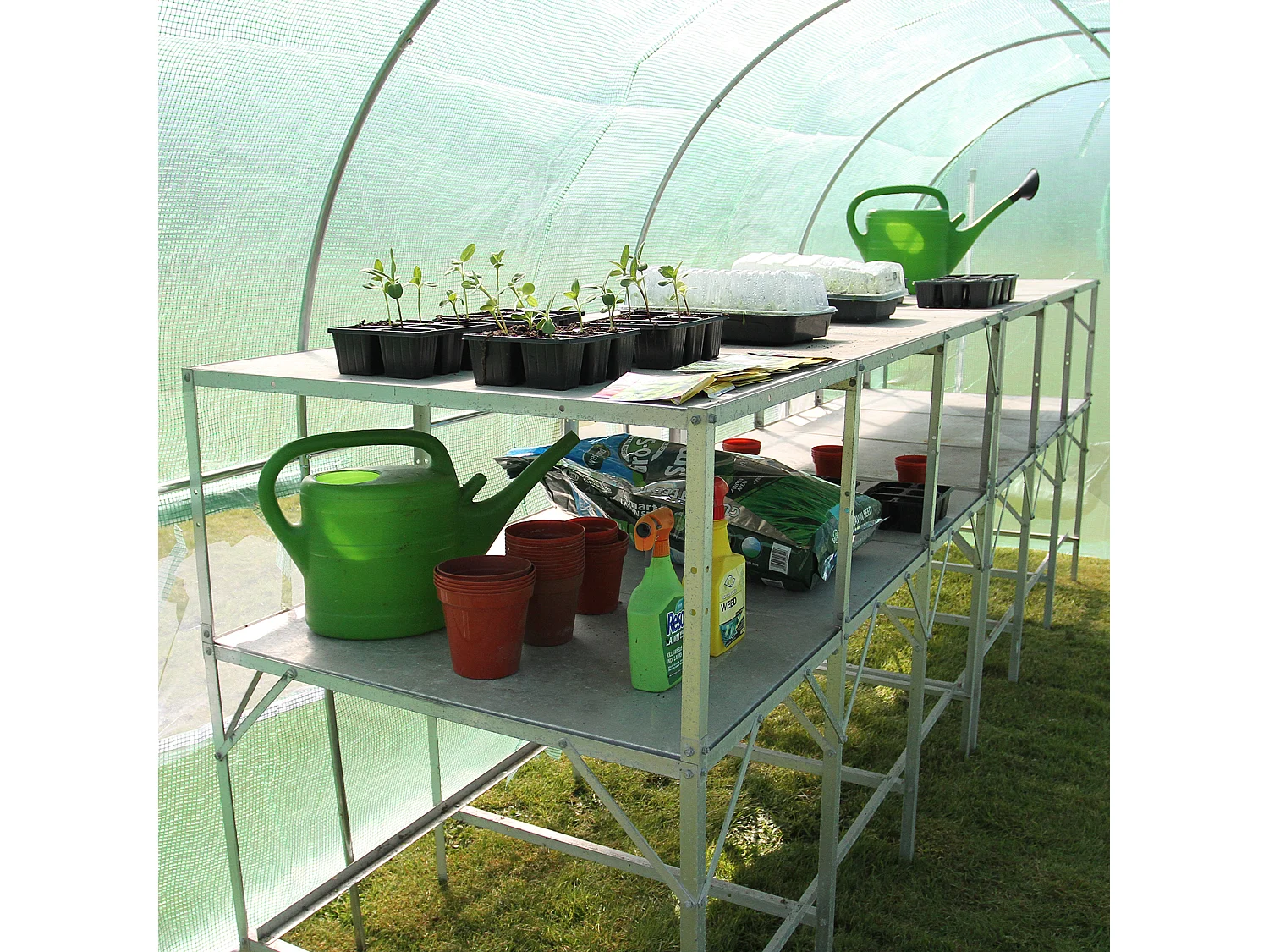 Polytunnel mit Folie und Regale Gewächshaus Treibhaus Tomatenhaus Pflanzenhaus Folientunnel 19mm 5m x 2m