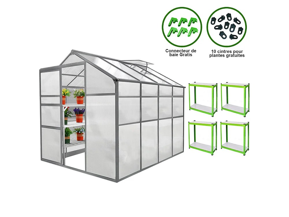 Bundel: Kweekkas zonder basis - 1.8m x 2.4m + 2 Waterbestendige Stellingen