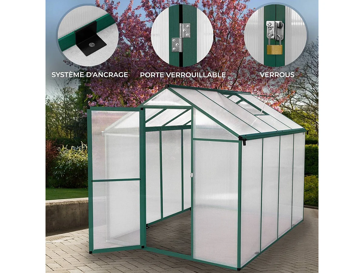 Serre de Jardin en Polycarbonate Verte - 180 x 240 cm