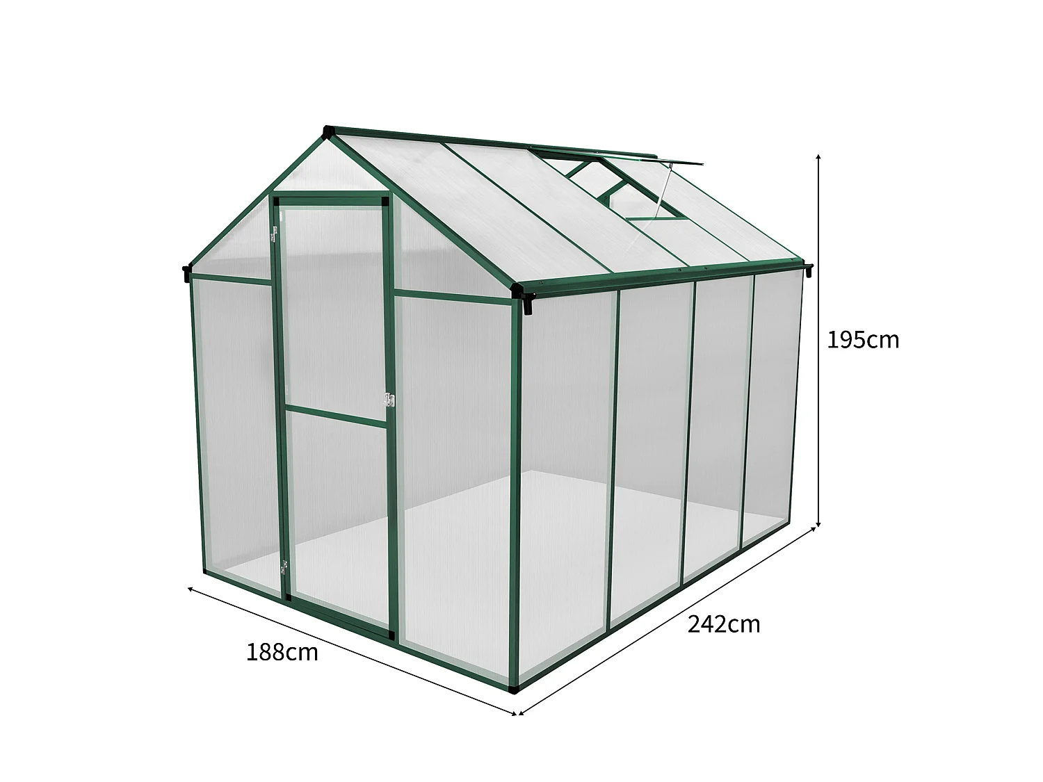 Serre de Jardin en Polycarbonate Verte - 180 x 240 cm