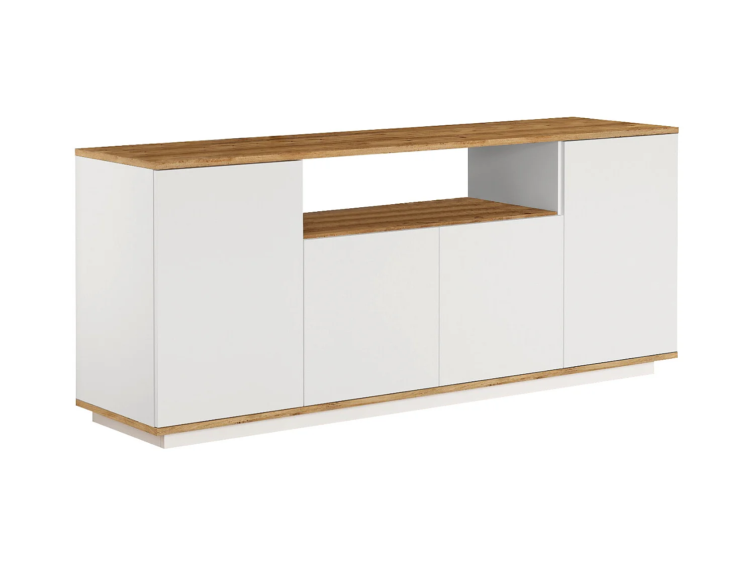 Buffet avec 4 portes et 1 étagère - Blanc et naturel - LOTULA