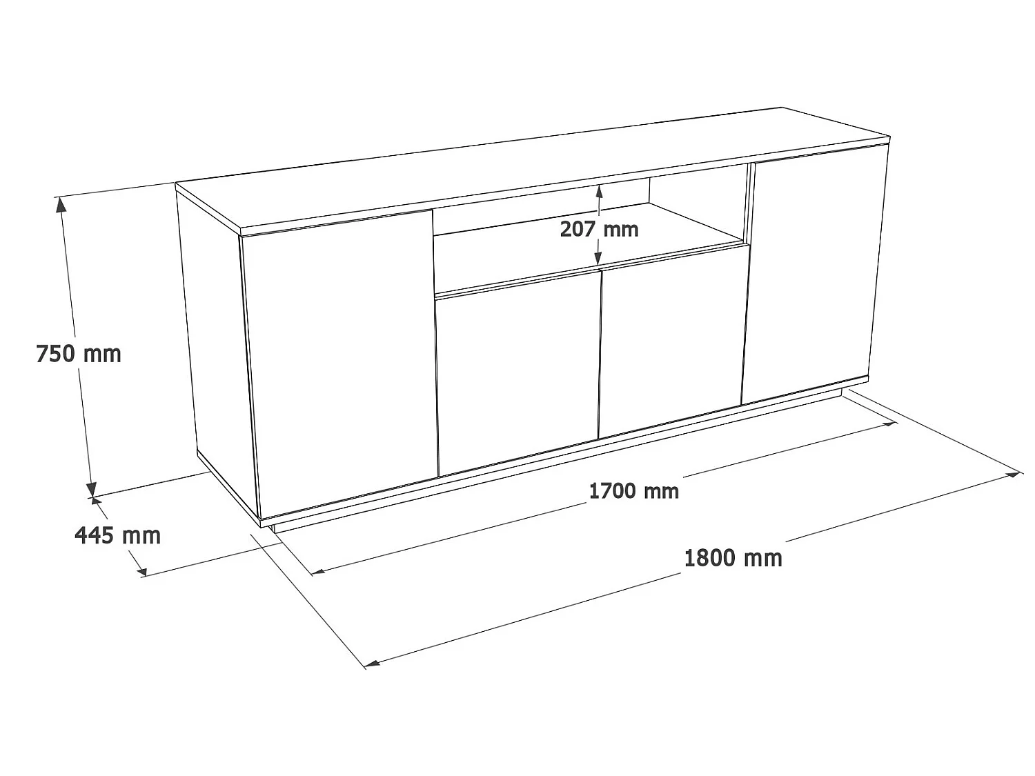 Credenza con 4 ante e 1 ripiano Naturale chiaro e Bianco - LOTULA