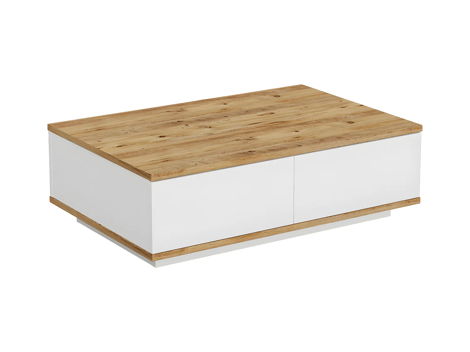 Mesa de centro con 2 puertas - Natural claro y Blanco - LOTULA