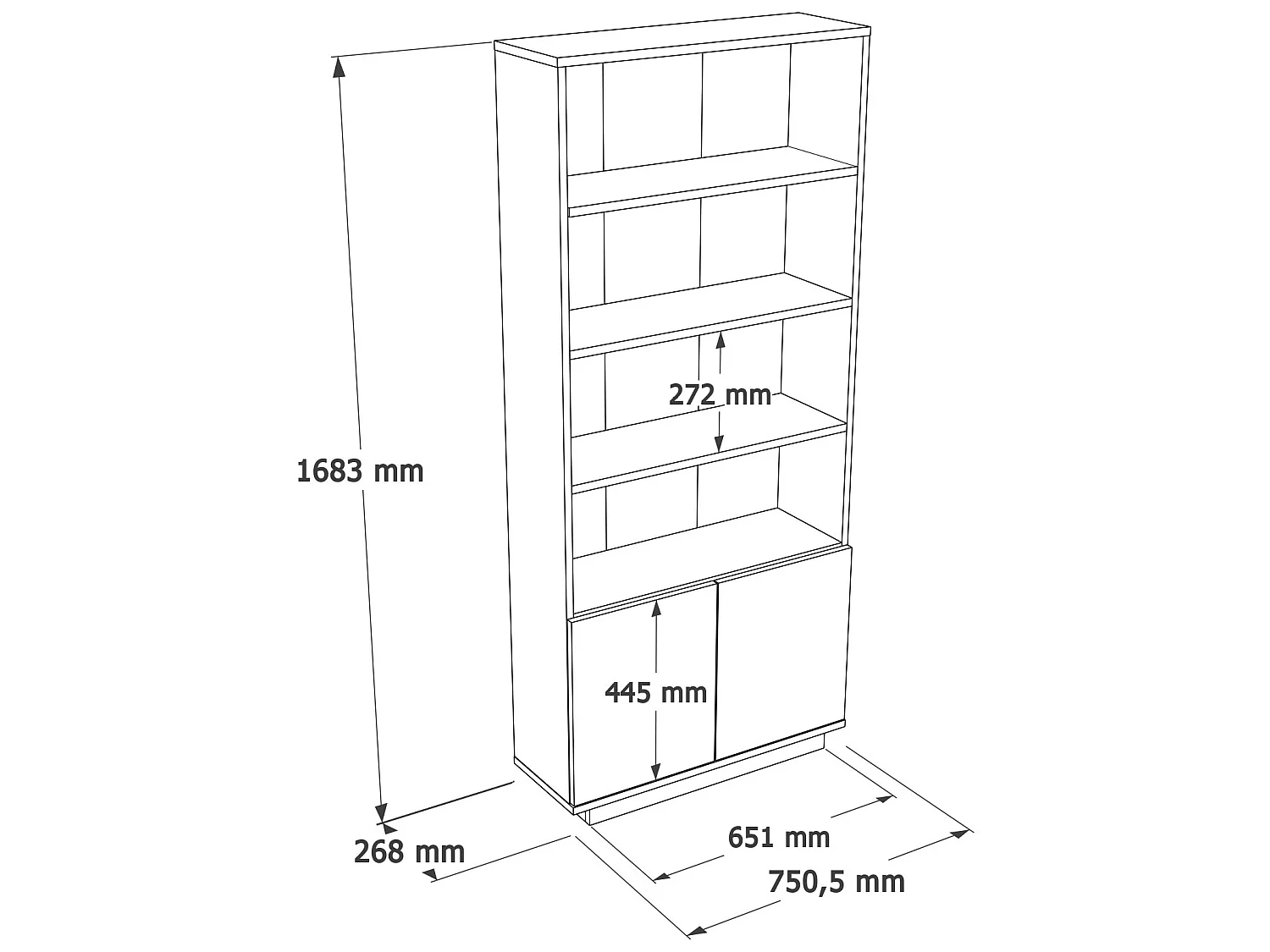 Bibliothèque avec 2 portes et 4 niches - Blanc et naturel - LOTULA