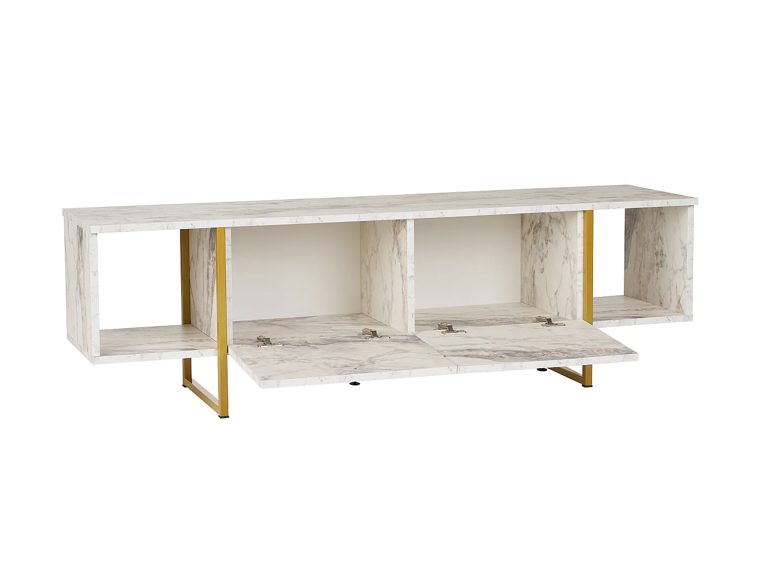 TV-Möbel mit 2 Türen & 2 Regalen - Marmor-Optik Weiß & Goldfarben - DERANA