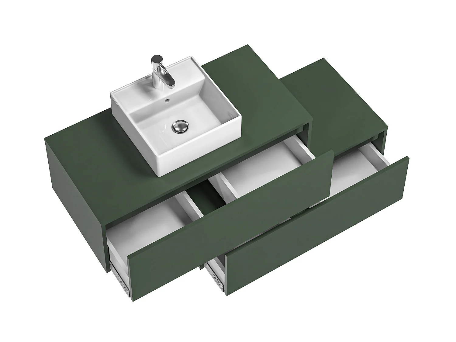 Waschbeckenunterschrank hängend mit Einzelwaschbecken und 2 Schubladen - Grün matt - 94 cm - TEANA II
