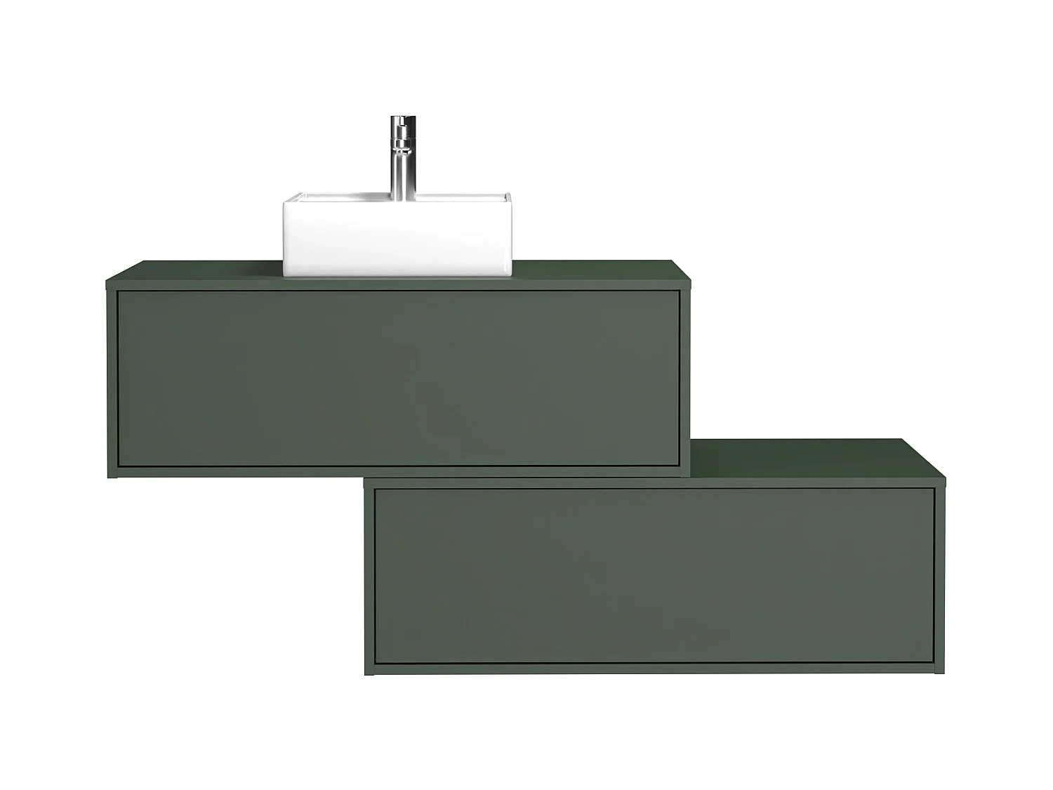 Waschbeckenunterschrank hängend mit Einzelwaschbecken und 2 Schubladen - Grün matt - 94 cm - TEANA II