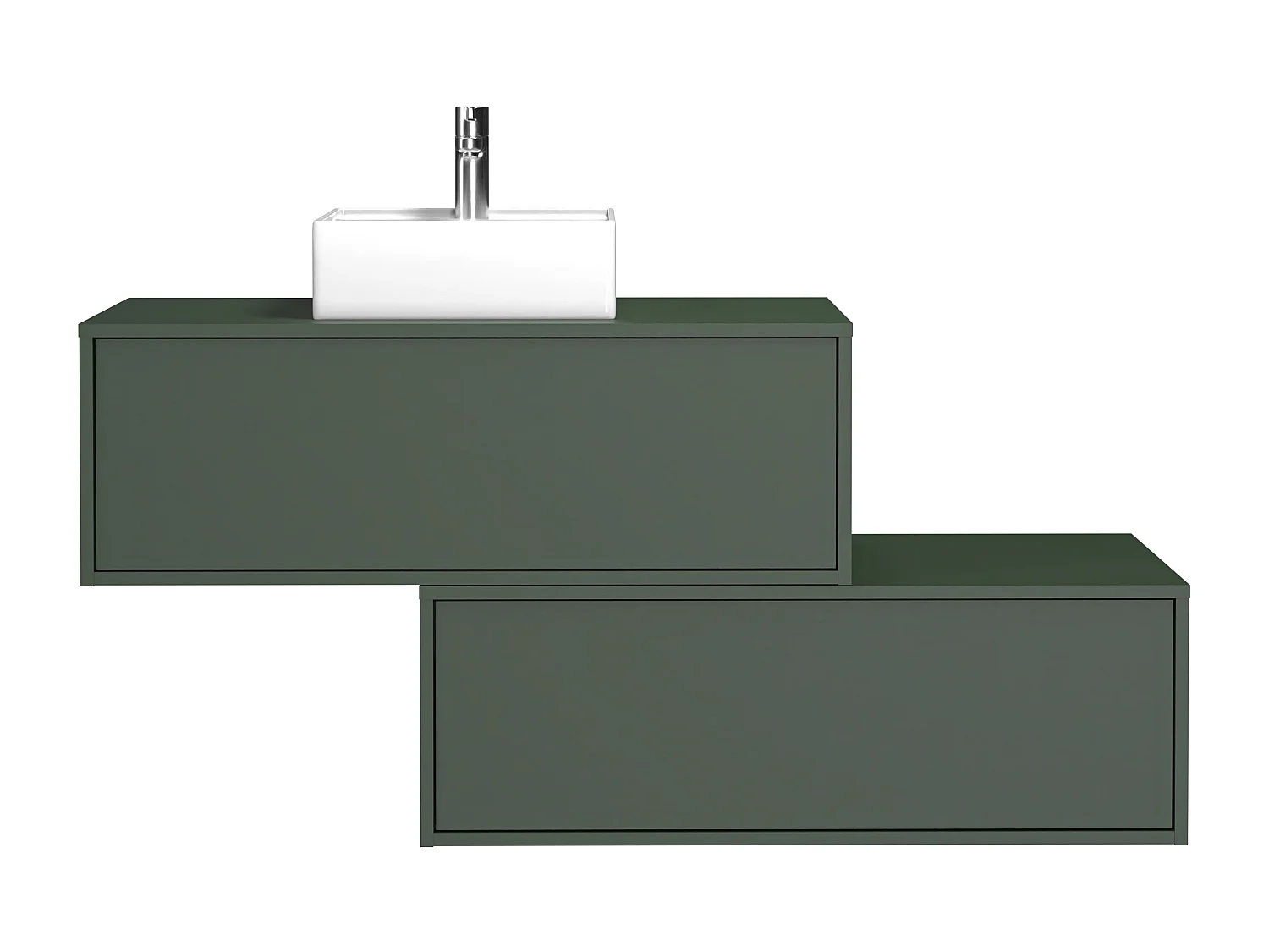 Móvel de casa de banho suspenso verde mate com lavatório individual e duas gavetas 94 cm - TEANA II