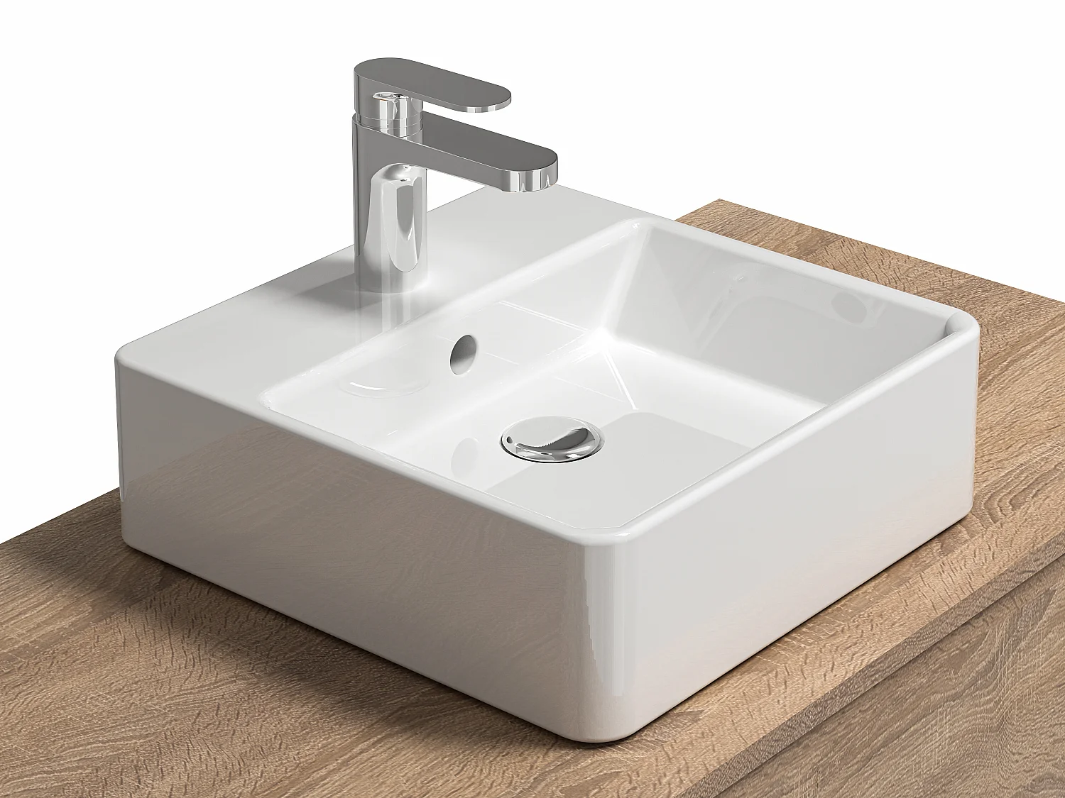 Meuble de salle de bain suspendu naturel clair avec simple vasque carrée et deux tiroirs - 94 cm - TEANA II