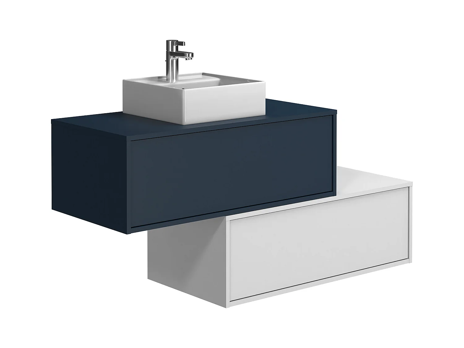 Mueble de baño flotante azul noche y blanco con lavabo y dos cajones - TEANA II