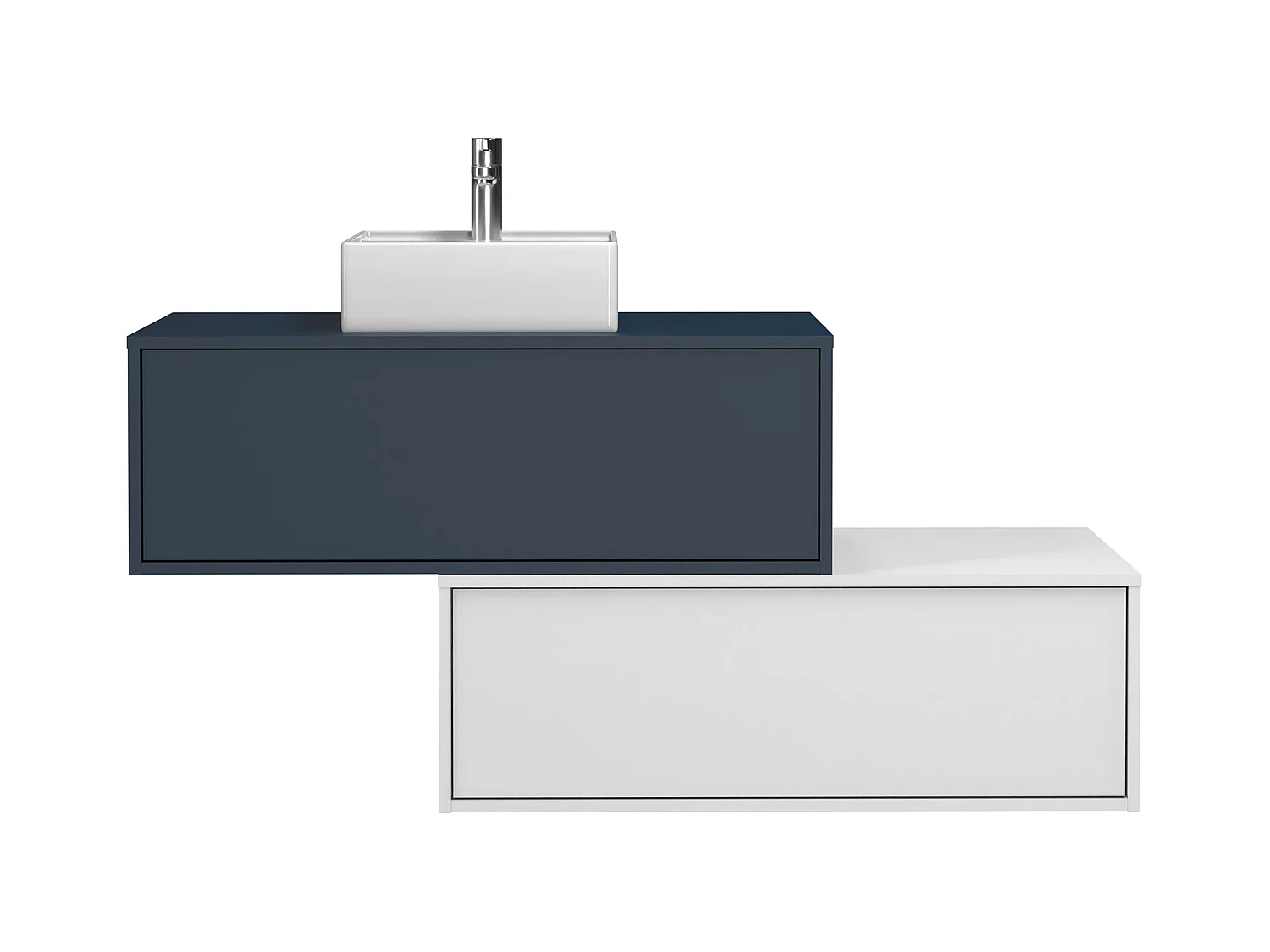 Mueble de baño flotante azul noche y blanco con lavabo y dos cajones - TEANA II