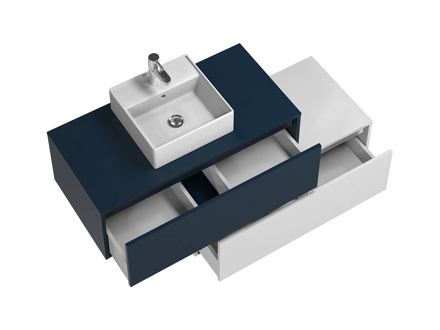 Mueble de baño flotante azul noche y blanco con lavabo y dos cajones - TEANA II