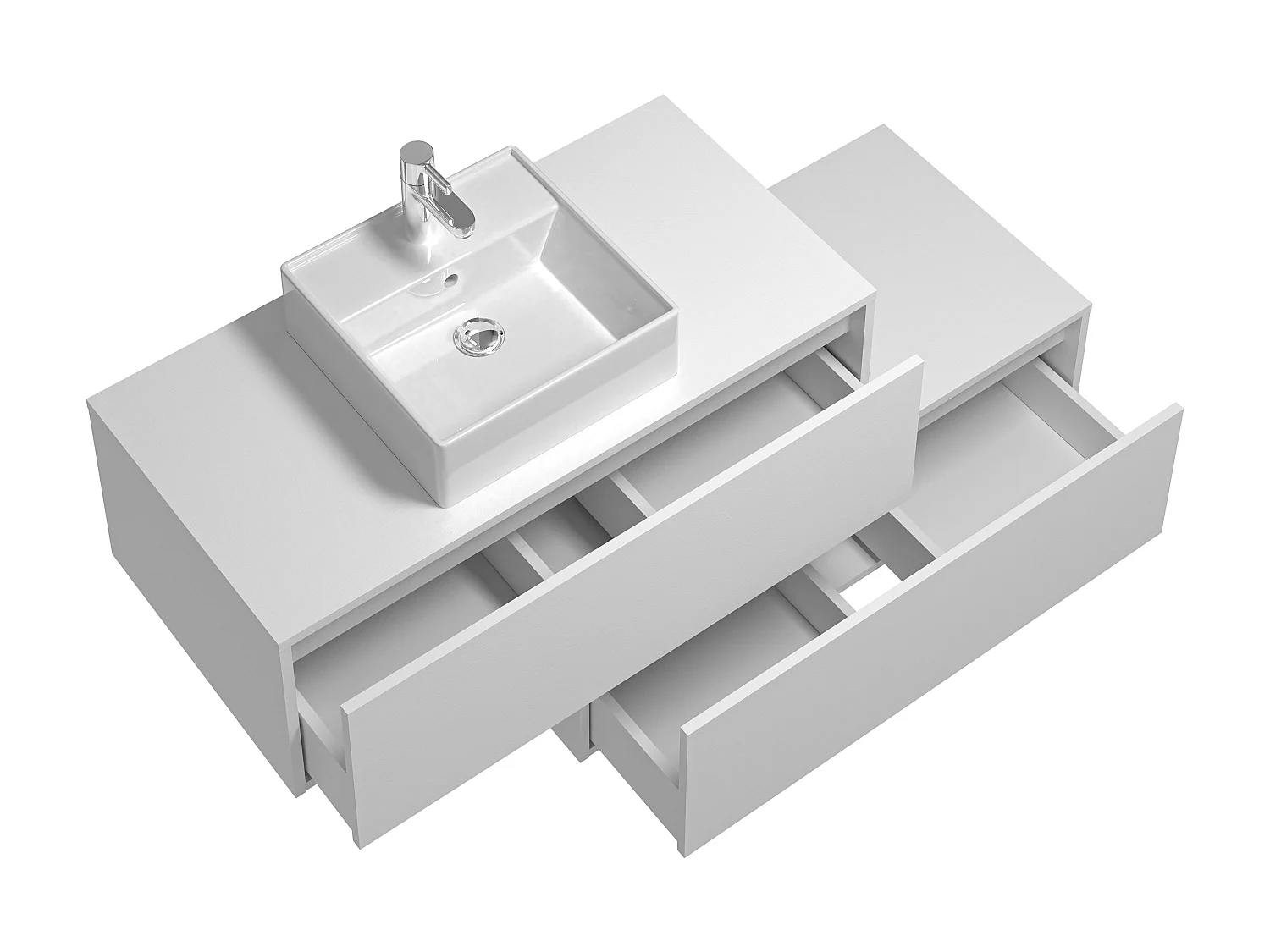 Hangend badkamermeubel, wit, met enkele wastafel en twee lades - 94 cm - TEANA II