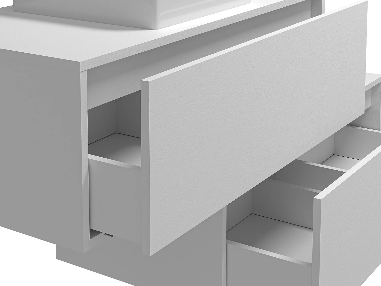 Hangend badkamermeubel, wit, met enkele wastafel en twee lades - 94 cm - TEANA II