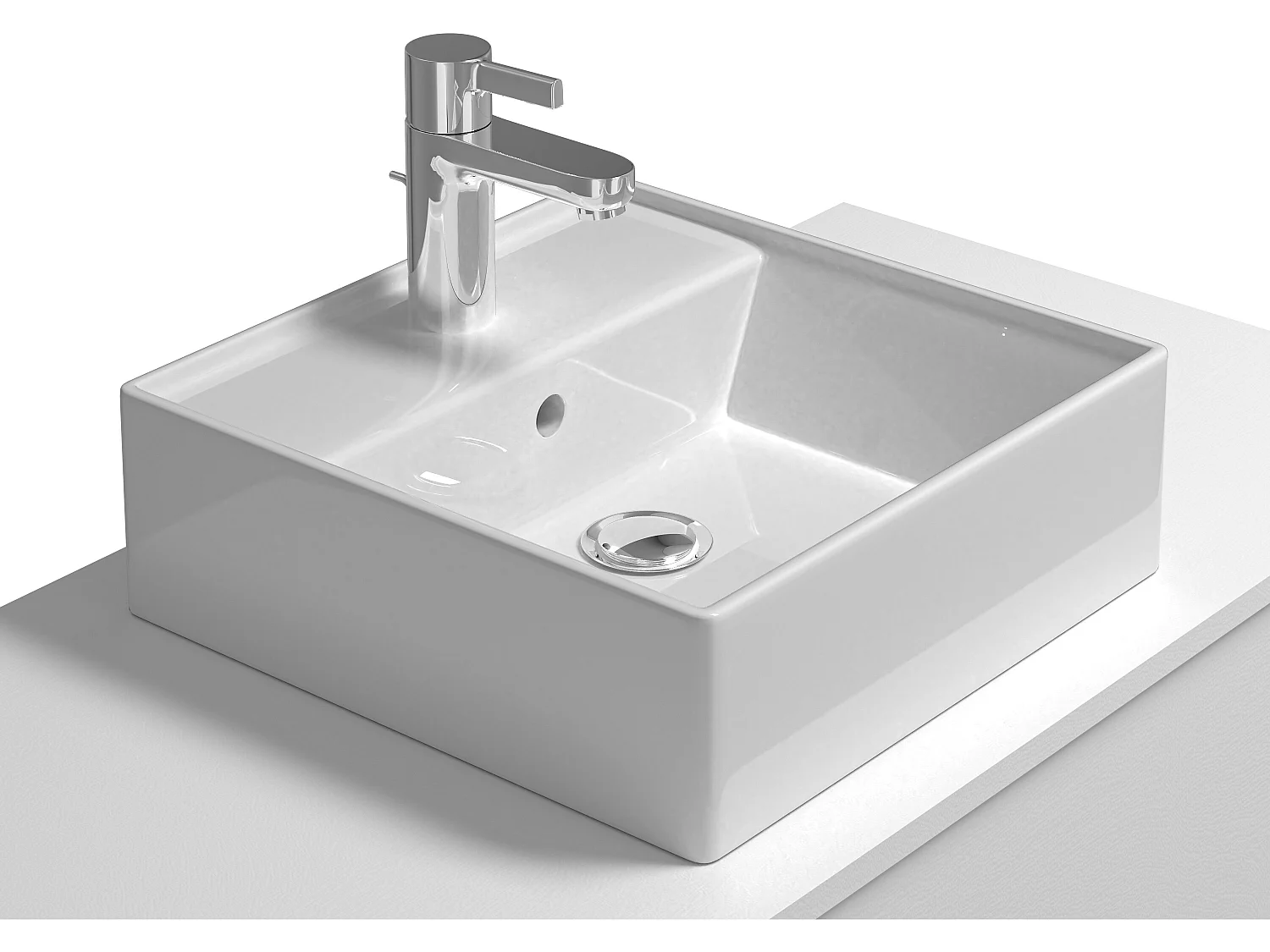 Hangend badkamermeubel, wit, met enkele wastafel en twee lades - 94 cm - TEANA II