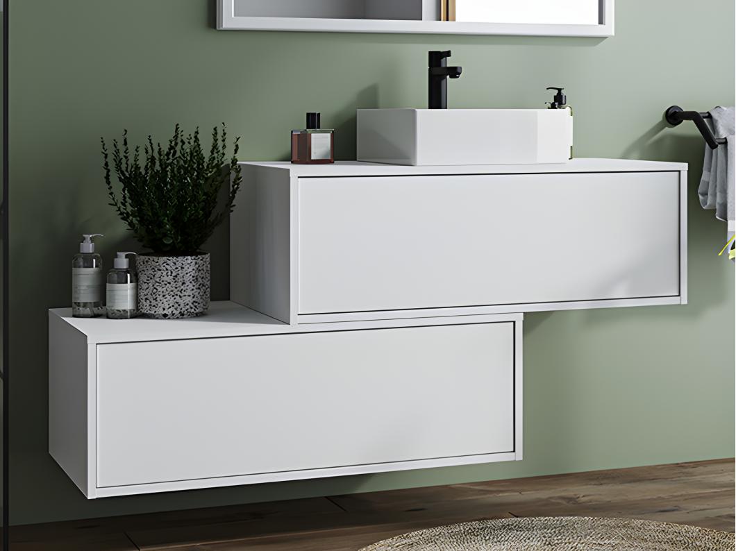 Mobile per bagno sospeso con lavabo singolo e due cassetti 94 cm Bianco - TEANA II