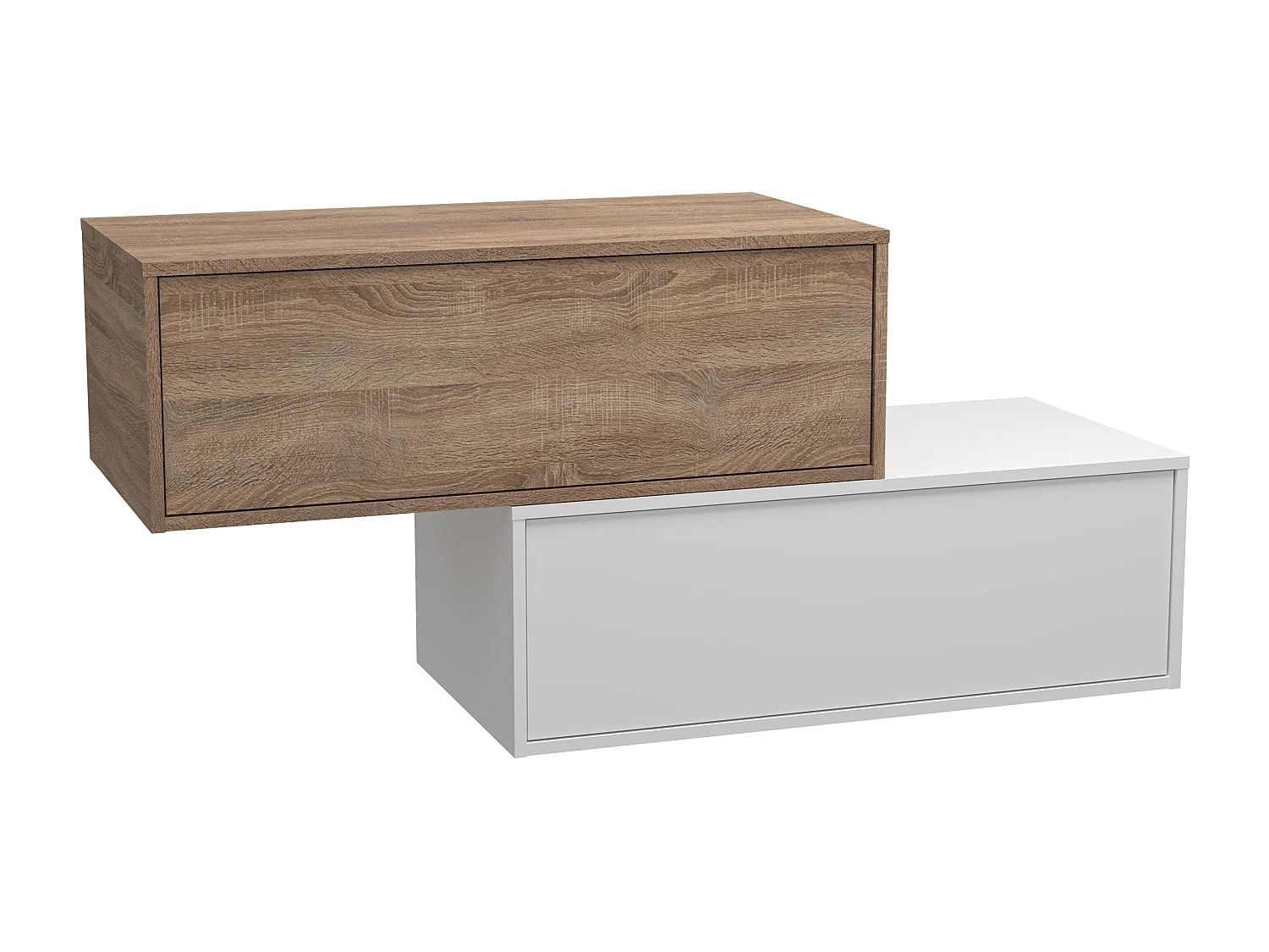 Waschbeckenunterschrank hängend mit Einzelwaschbecken & zwei Schubladen - Weiß & Naturfarben hell - 94 cm - TEANA II