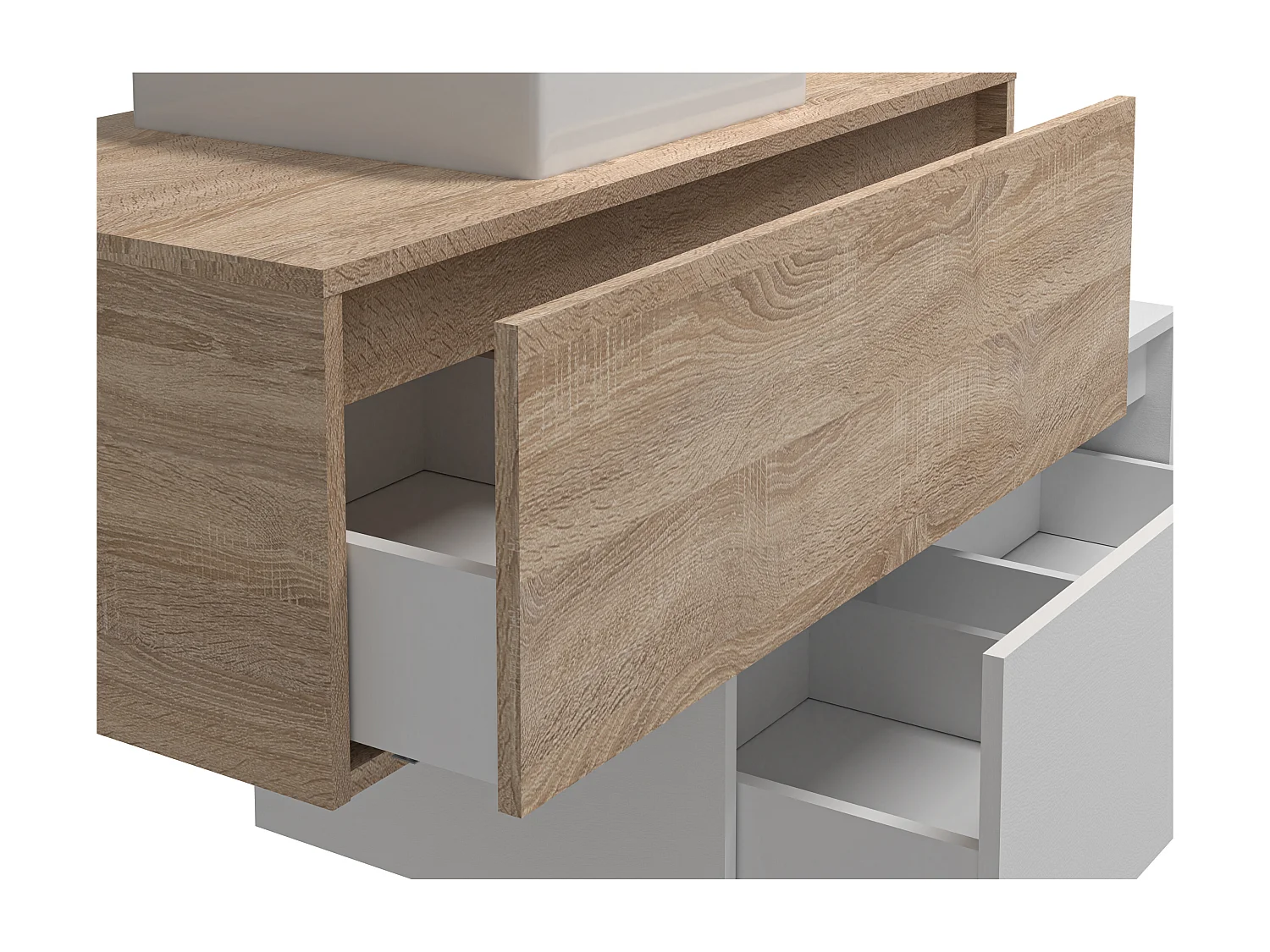 Móvel de casa de banho suspenso branco e natural claro com lavatório individual e duas gavetas 94 cm - TEANA II