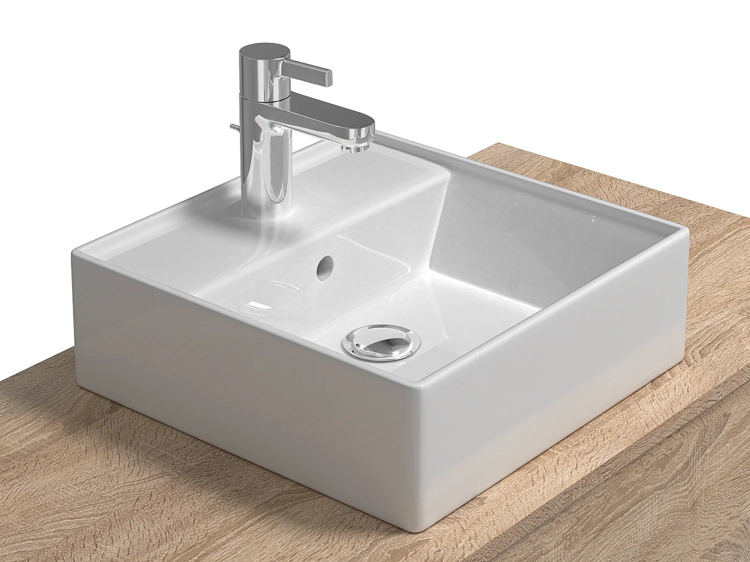 Móvel de casa de banho suspenso branco e natural claro com lavatório individual e duas gavetas 94 cm - TEANA II