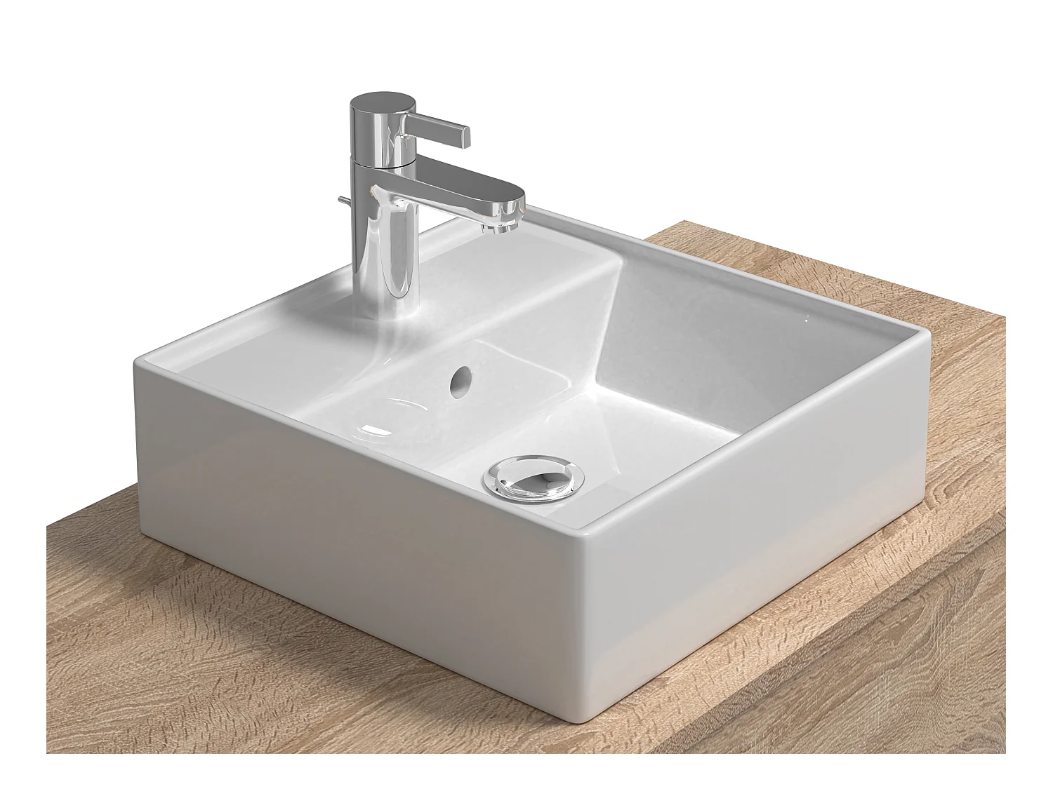 Meuble de salle de bain suspendu naturel clair et anthracite avec simple vasque carrée et deux tiroirs - 94 cm - TEANA II