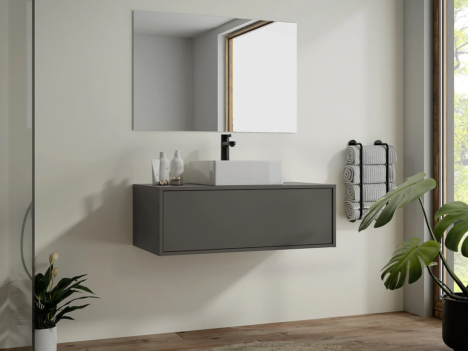 Meuble sous vasque suspendu - Coloris gris anthracite - 94 cm - TEANA II