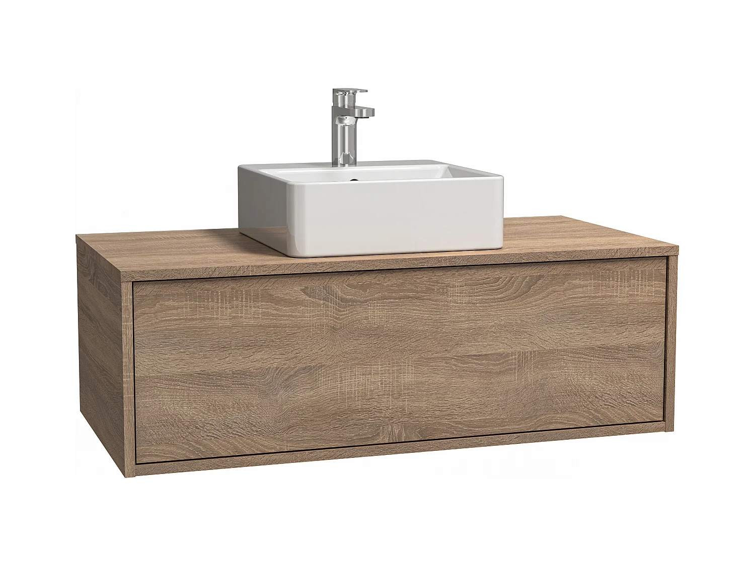 Meuble de salle de bain suspendu coloris naturel clair avec simple vasque carrée - 94 cm - TEANA II