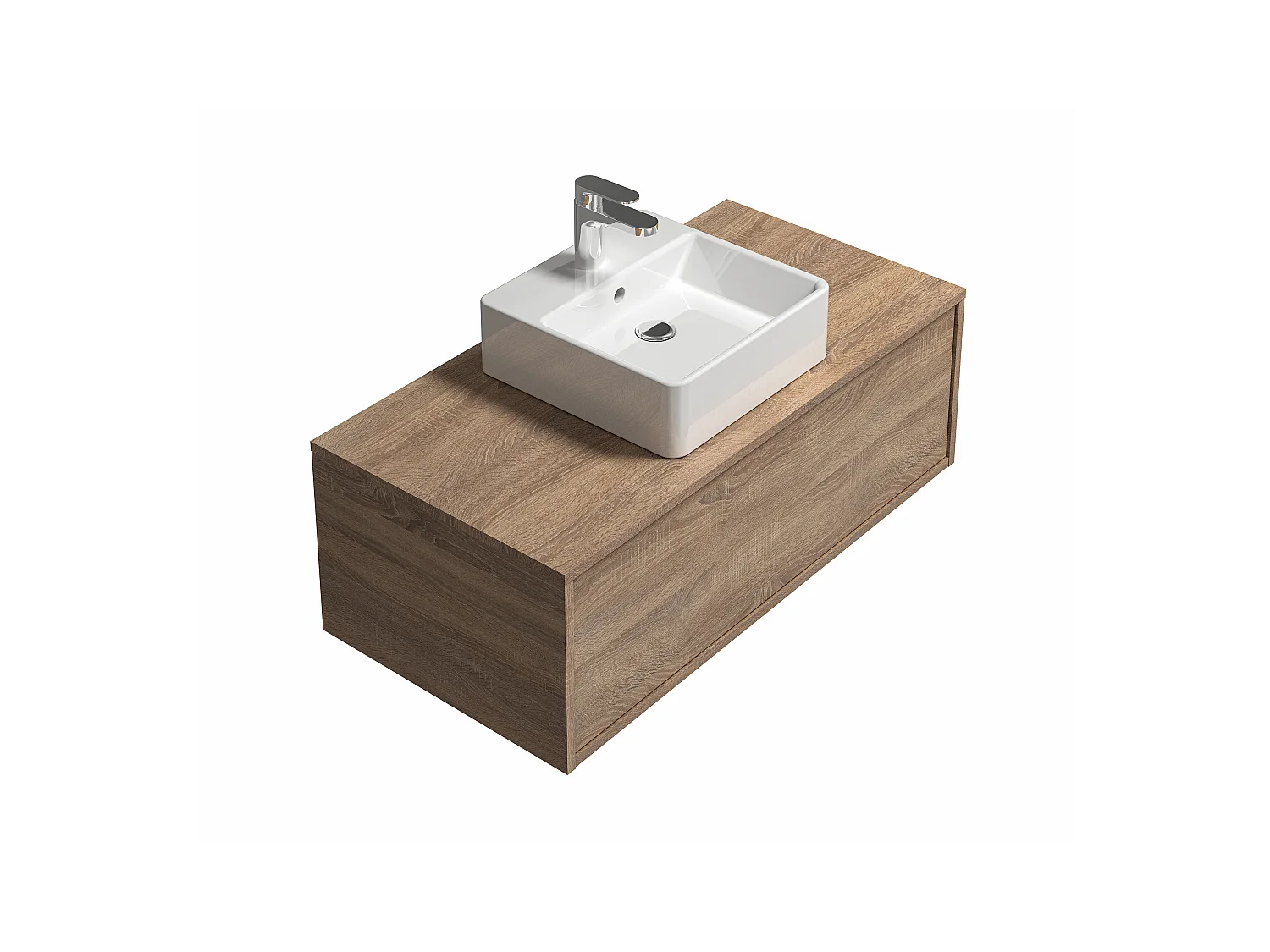 Meuble de salle de bain suspendu coloris naturel clair avec simple vasque carrée - 94 cm - TEANA II