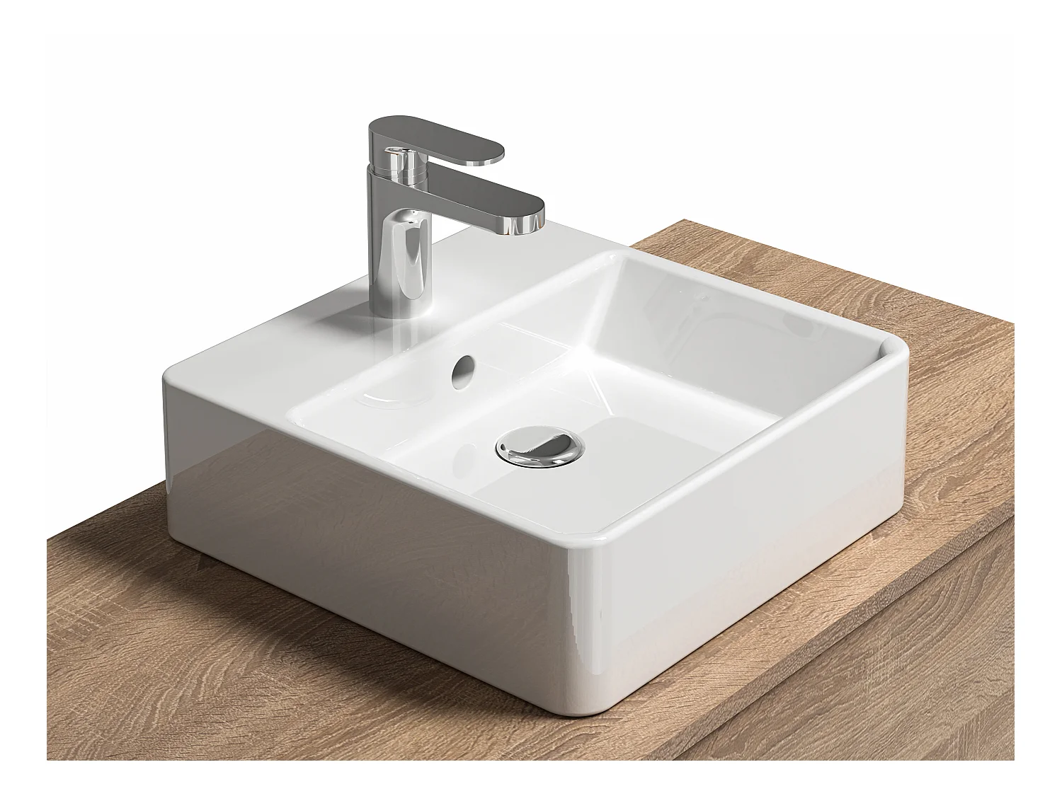 Meuble de salle de bain suspendu coloris naturel clair avec simple vasque carrée - 94 cm - TEANA II