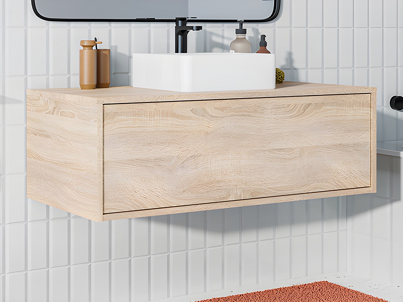 Meuble de salle de bain suspendu avec simple vasque ronde, coloris