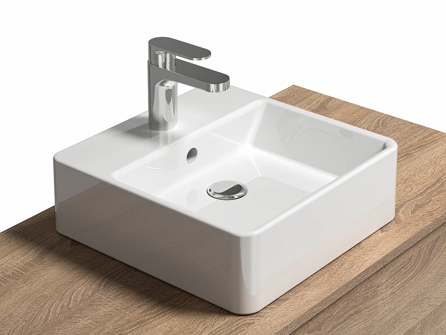 Szafka łazienkowa wisząca  w jasnym naturalnym kolorze z pojedynczą umywalką - TEANA