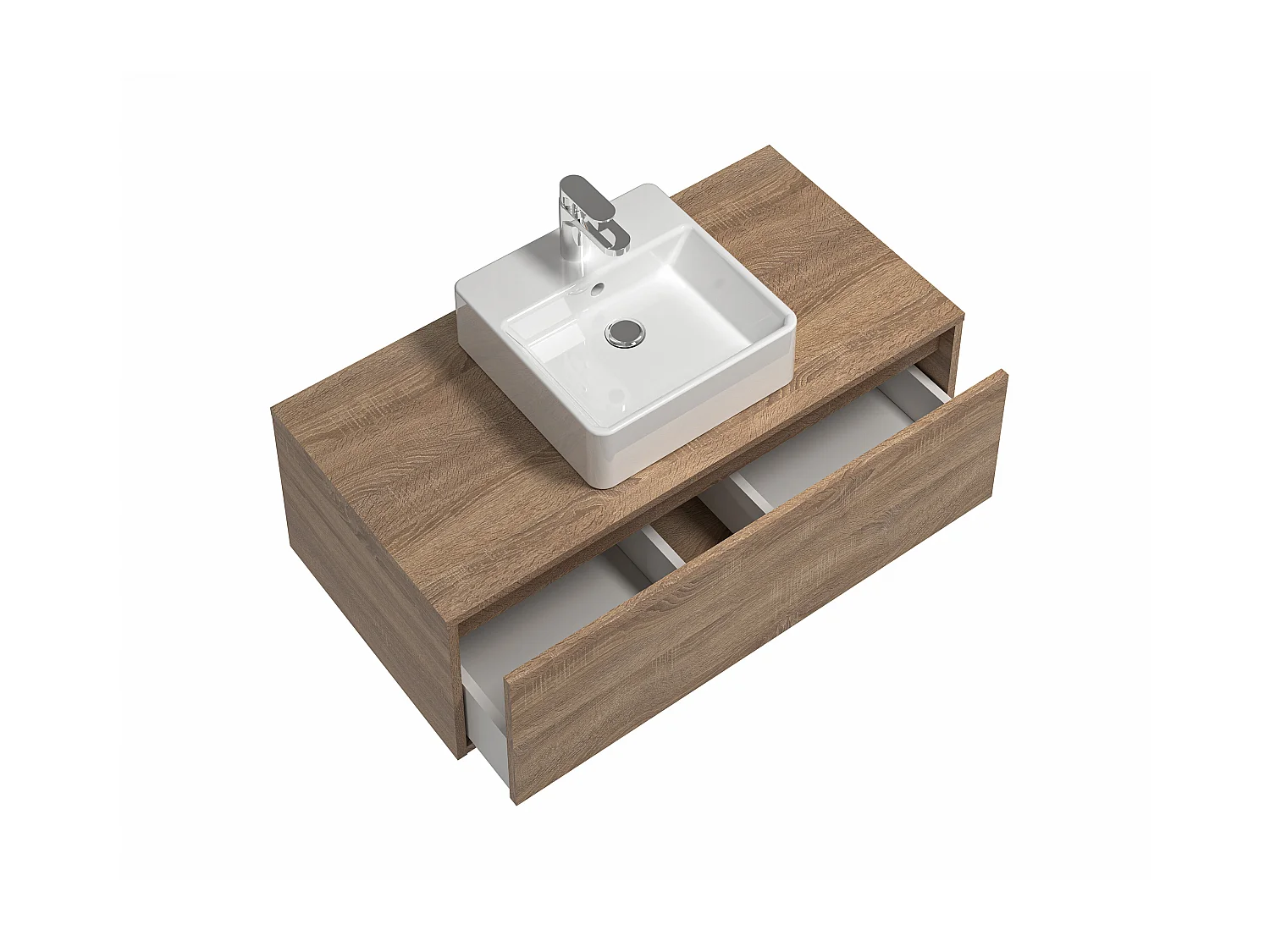 Szafka łazienkowa wisząca  w jasnym naturalnym kolorze z pojedynczą umywalką - TEANA