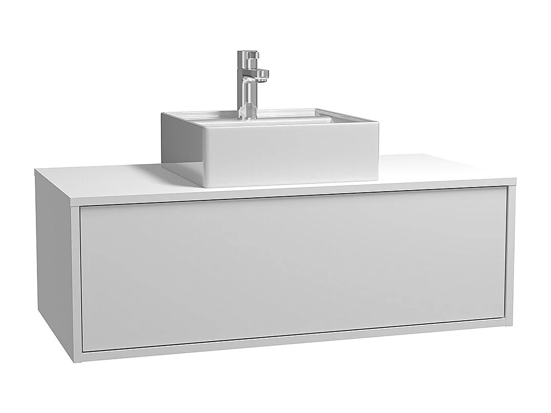 Meuble de salle de bain suspendu blanc avec simple vasque carrée - 94 cm - TEANA II