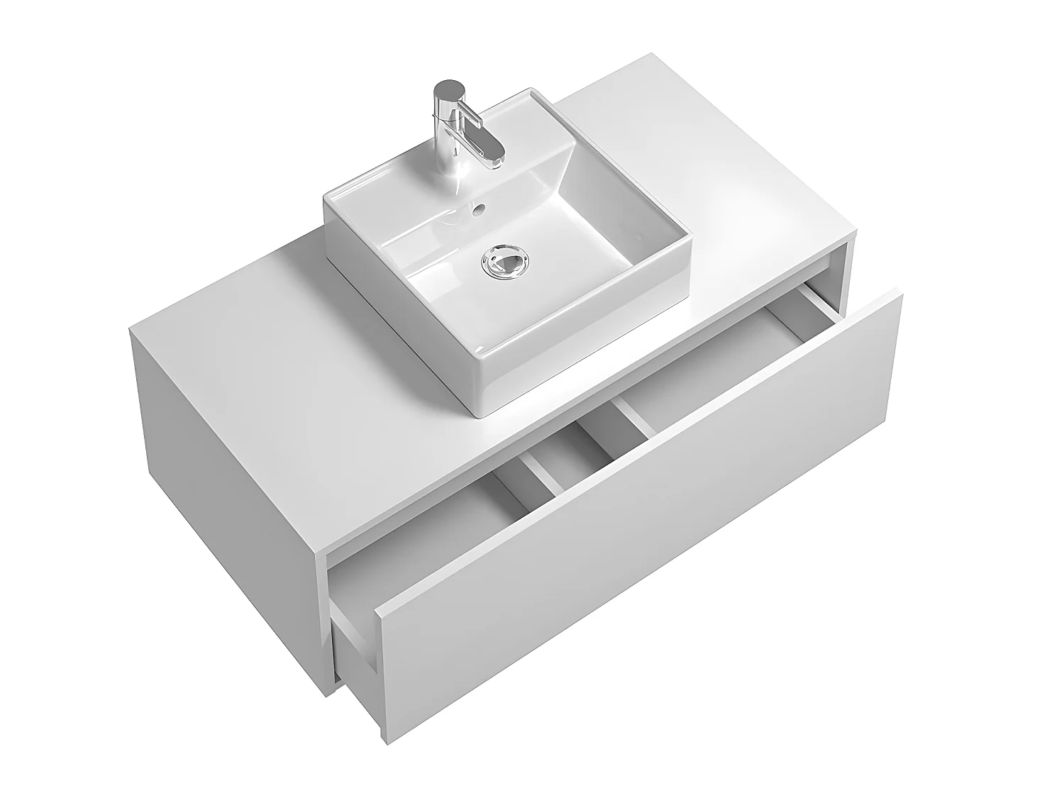 Mueble de baño suspendido blanco con simple lavabo - TEANA