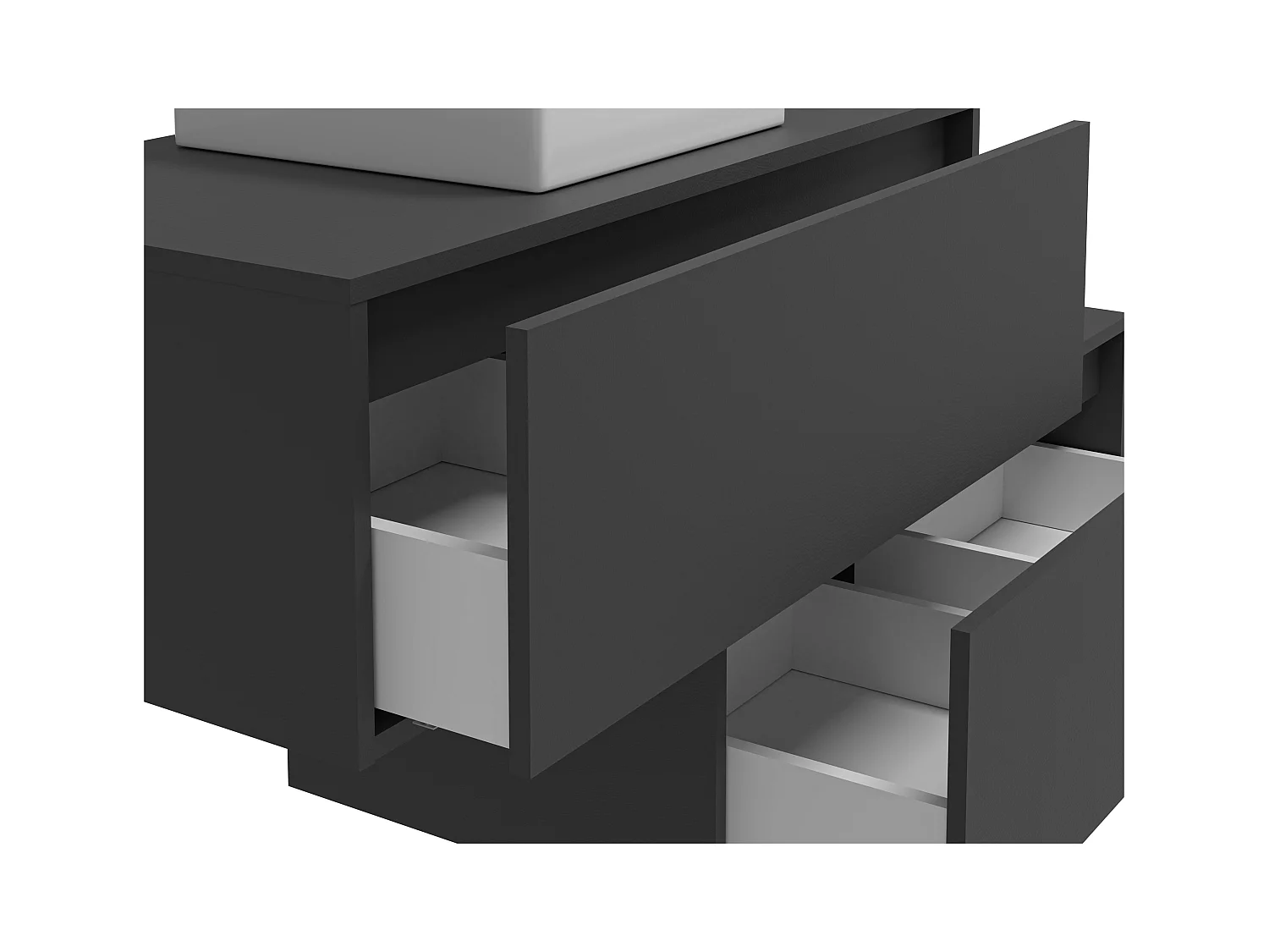 Hangend badkamermeubel, antracietgrijs, met enkele wastafel en twee lades - 94 cm - TEANA II