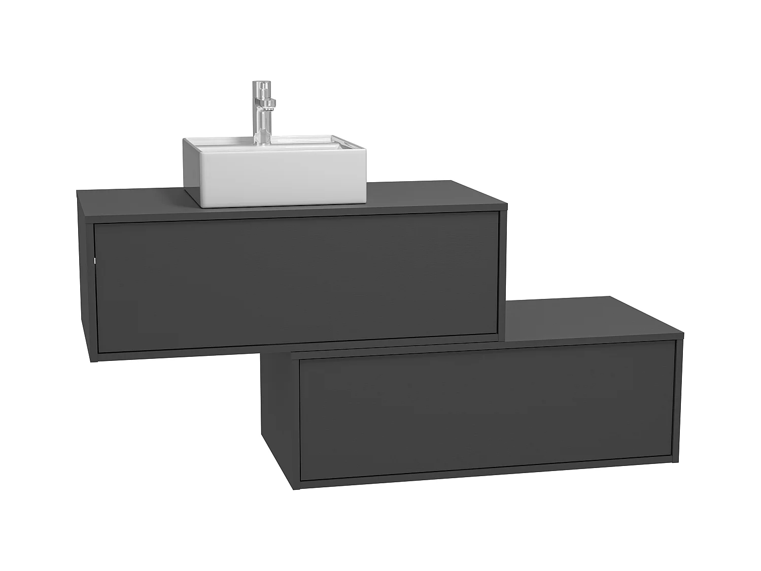 Hangend badkamermeubel, antracietgrijs, met enkele wastafel en twee lades - 94 cm - TEANA II