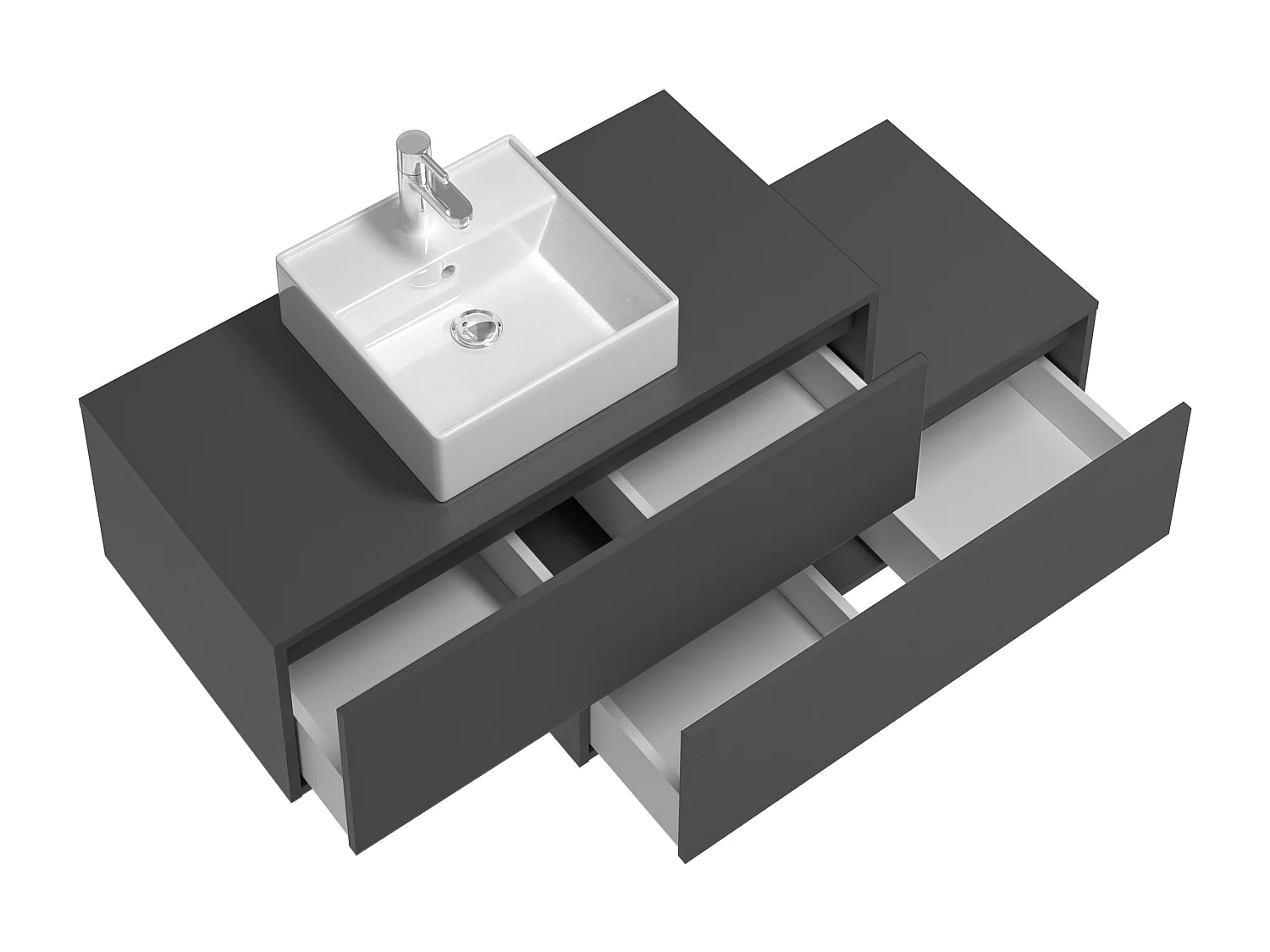 Hangend badkamermeubel, antracietgrijs, met enkele wastafel en twee lades - 94 cm - TEANA II