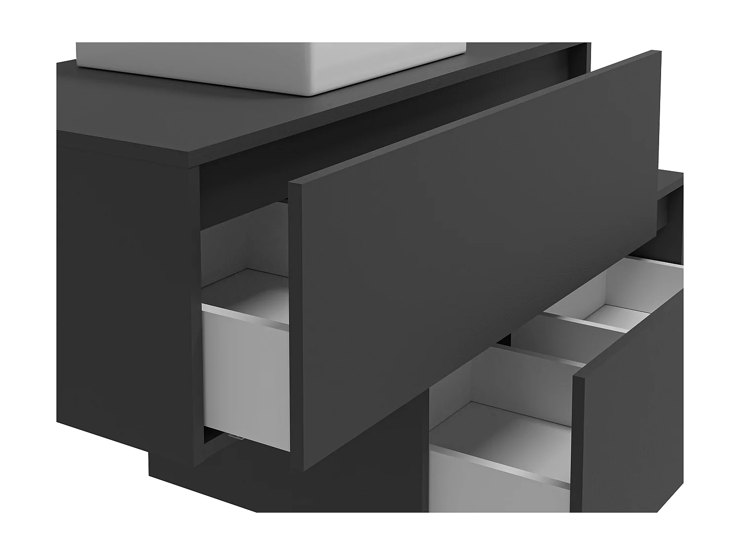 Waschbeckenunterschrank hängend mit Einzelwaschbecken & zwei Schubladen - Anthrazit - 94 cm - TEANA II