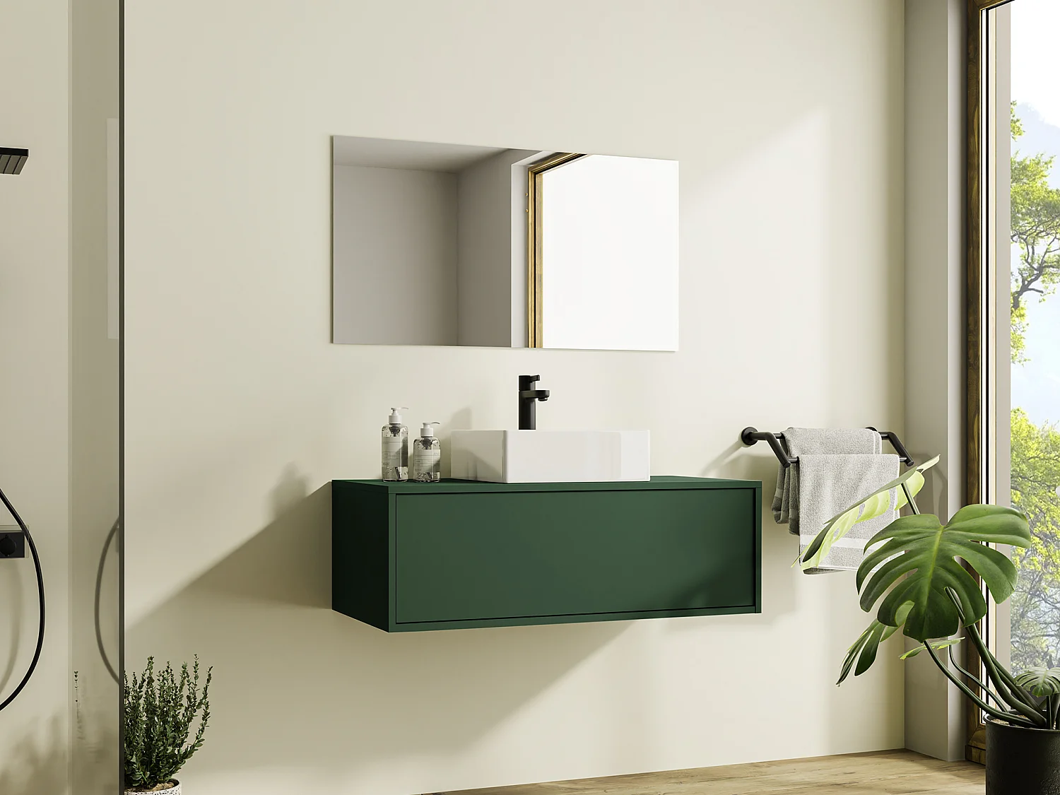 Meuble sous vasque suspendu - Coloris vert mat - 94 cm - TEANA II