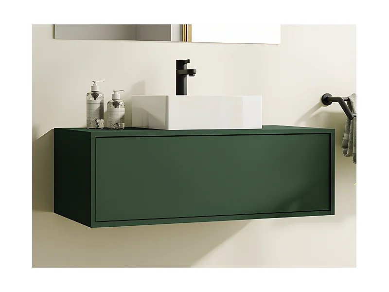 Waschbeckenunterschrank hängend mit Einzelwaschbecken - Grün matt - 94 cm - TEANA II