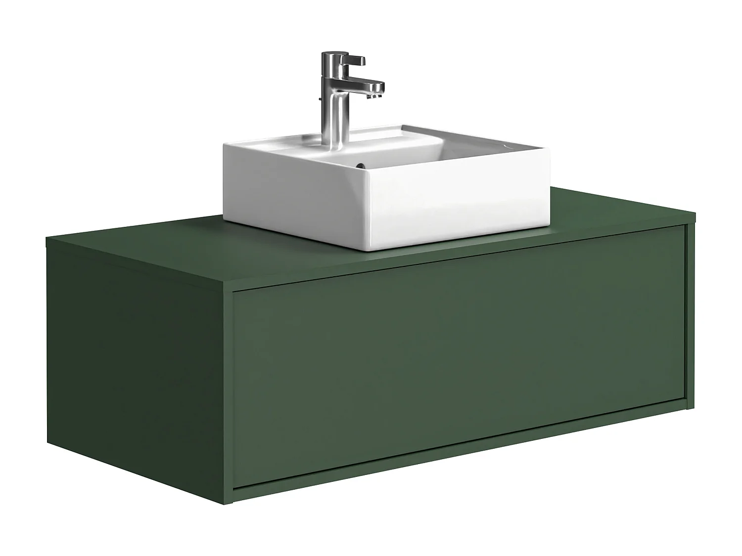 Meuble de salle de bain suspendu vert mat avec simple vasque carrée - 94 cm - TEANA II