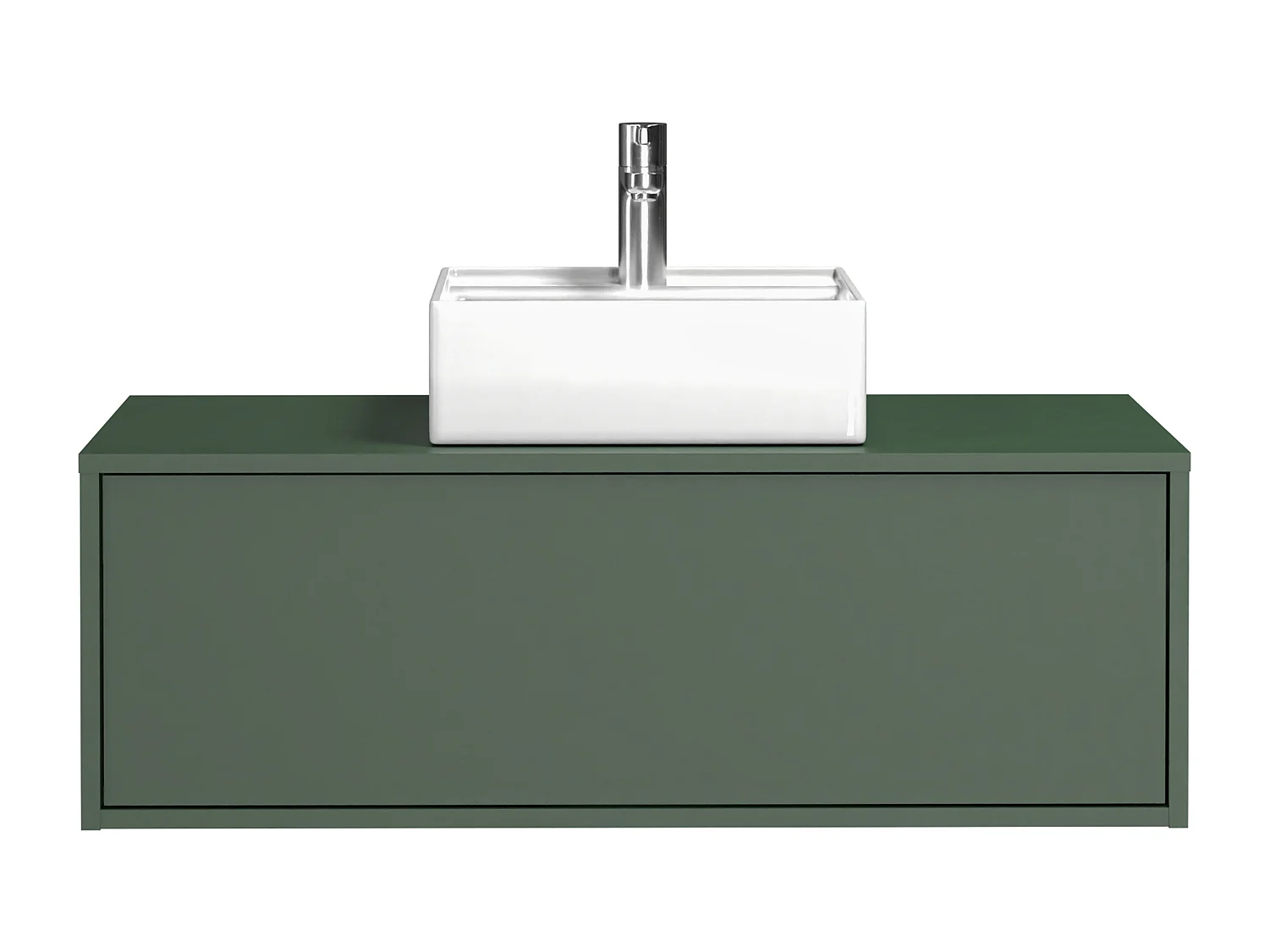 Meuble de salle de bain suspendu vert mat avec simple vasque carrée - 94 cm - TEANA II