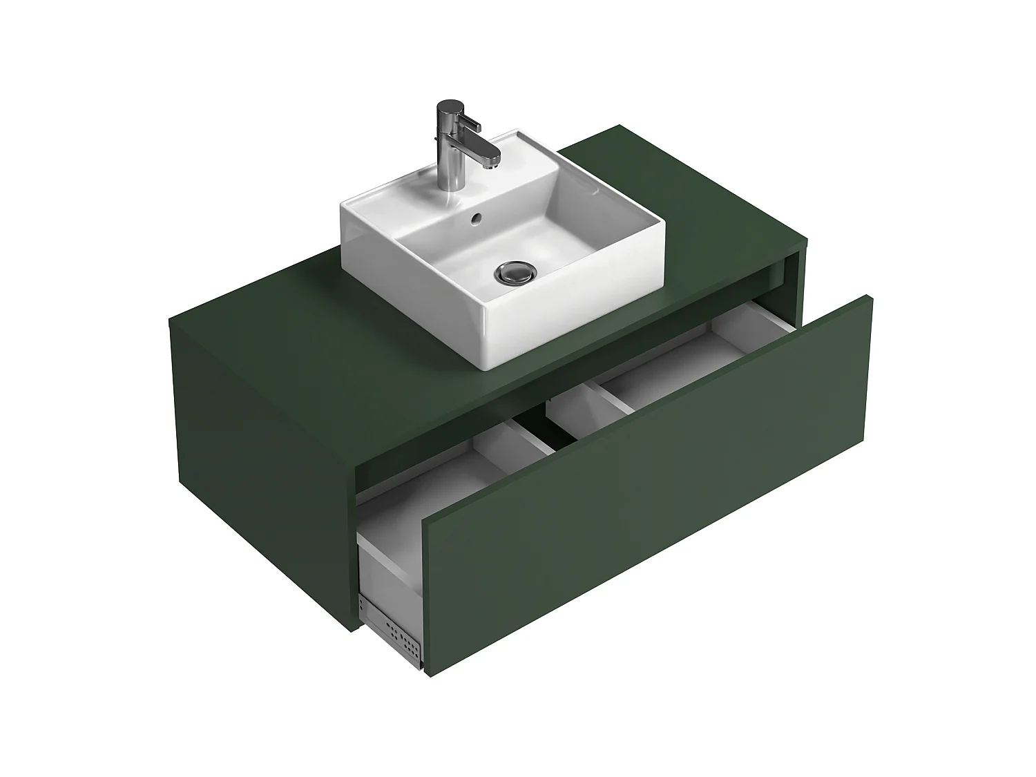 Mueble de baño suspendido verde mate con simple lavabo - TEANA