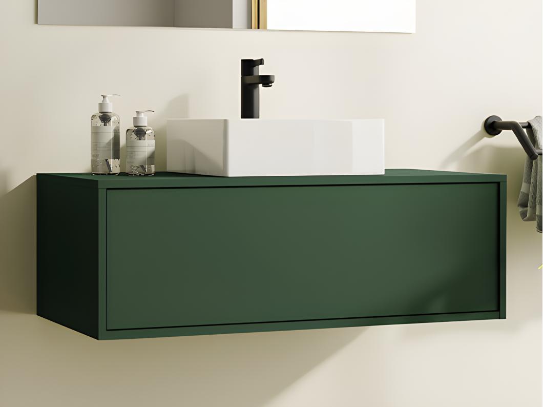 Waschbeckenunterschrank hängend mit Einzelwaschbecken - Grün matt - 94 cm - TEANA II