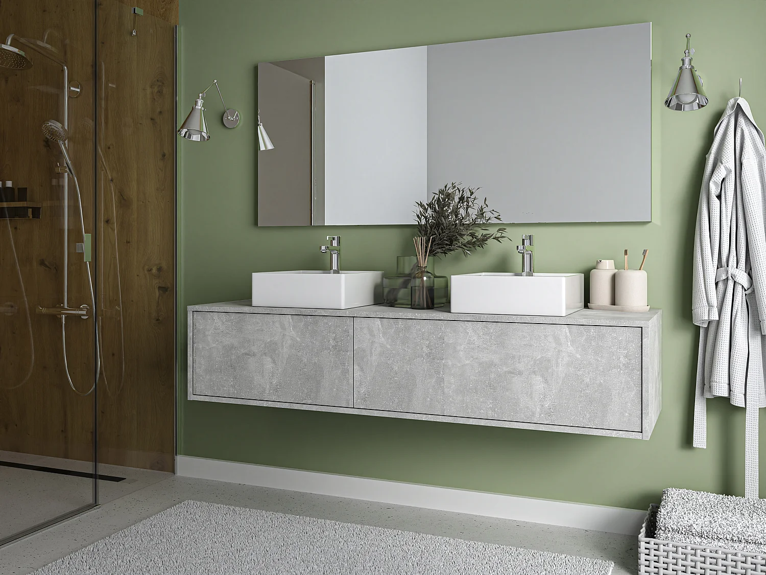 Meuble sous vasque suspendu - Coloris gris béton - L150 cm - ISAURE II